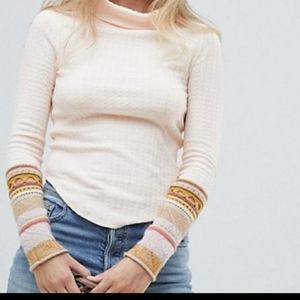 Free People mixed up cuff thermal sweater boho